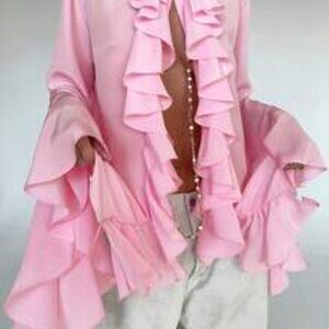 Ruffle Chiffon Statement top in Pink NWOT!!!!!!!